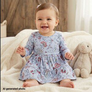 NWT Janie and Jack The Everyday 3/4 Sleeve Dress Blue Floral Sz 12-18 Months